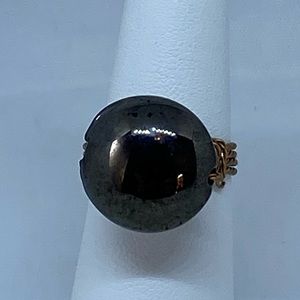 Handmade Glass Bead Ring on Antique Brass Wire